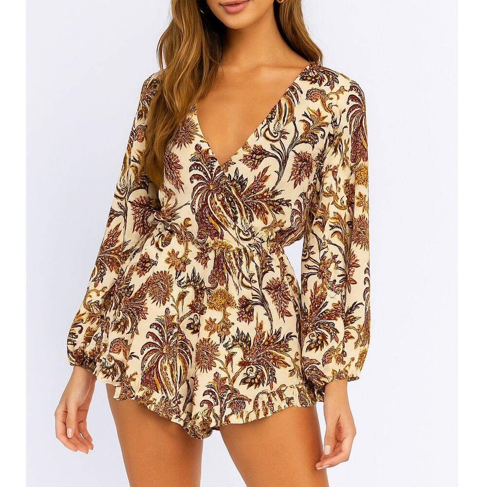 Show Me Your MuMu Bailey Floral Romper Small Boho Long Sleeve Paisley NWOT